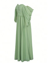 Sexy Cold Shoulder Party Dress, Goddess Level Chiffon Bridesmaid Formal Gown With Fitted Waist